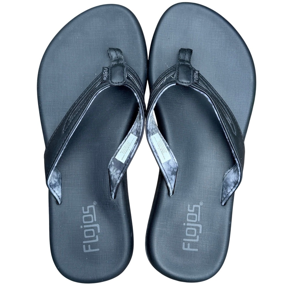 Flojos‎ Mens Black Flip Flop Sandals Thong Summer Beach Shoes Size 7 EUC